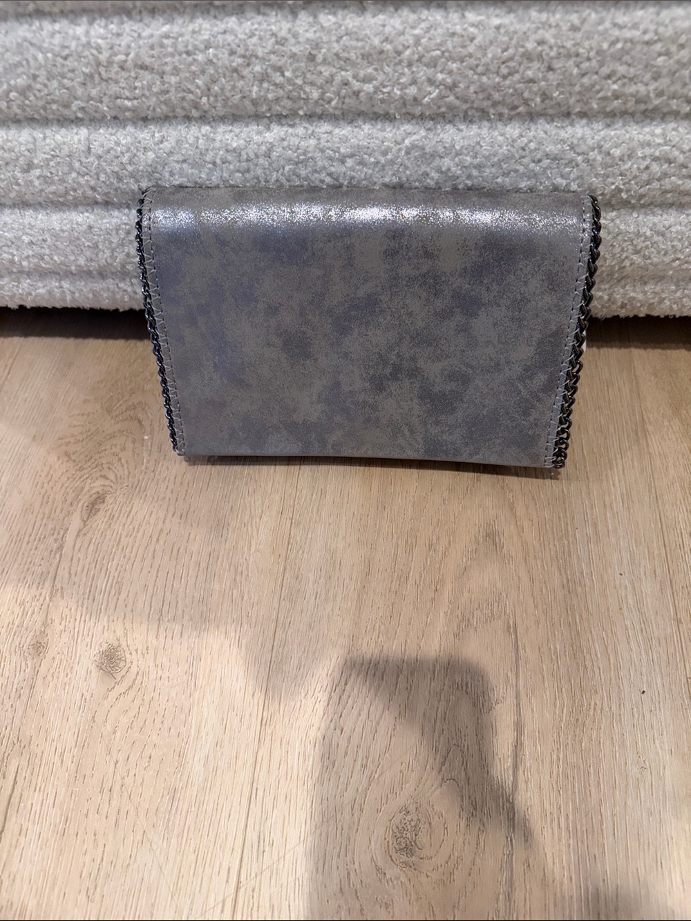 Chelsea28 Metallic Silver Gray Chain-Trim Clutch